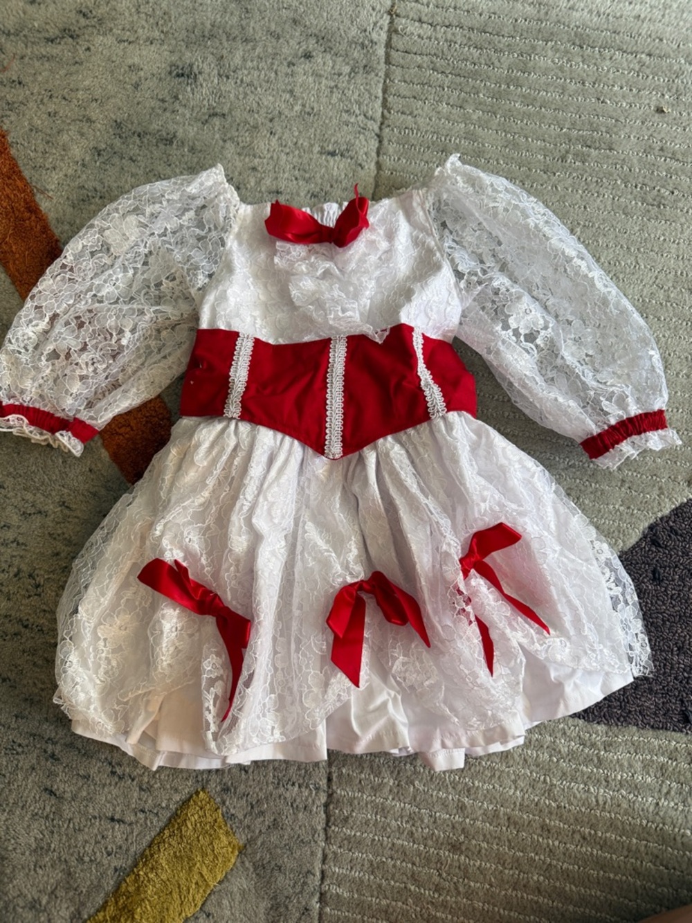 White and Red Lace Mary Poppins Dress for Kids